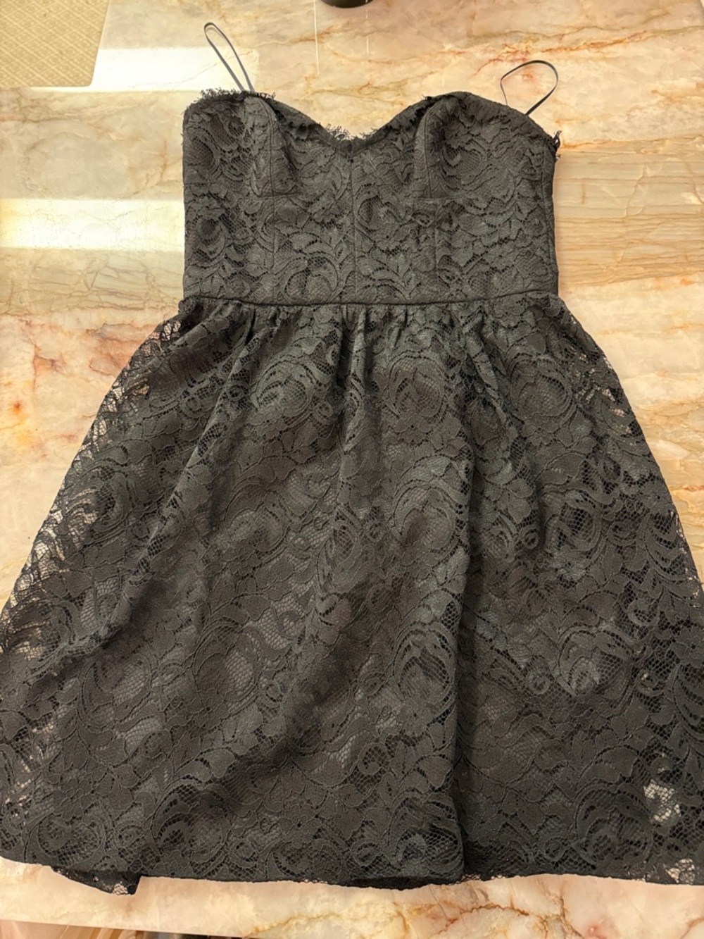 ABS Allen Schwartz Black Lace Mini Dress with Spaghetti Straps